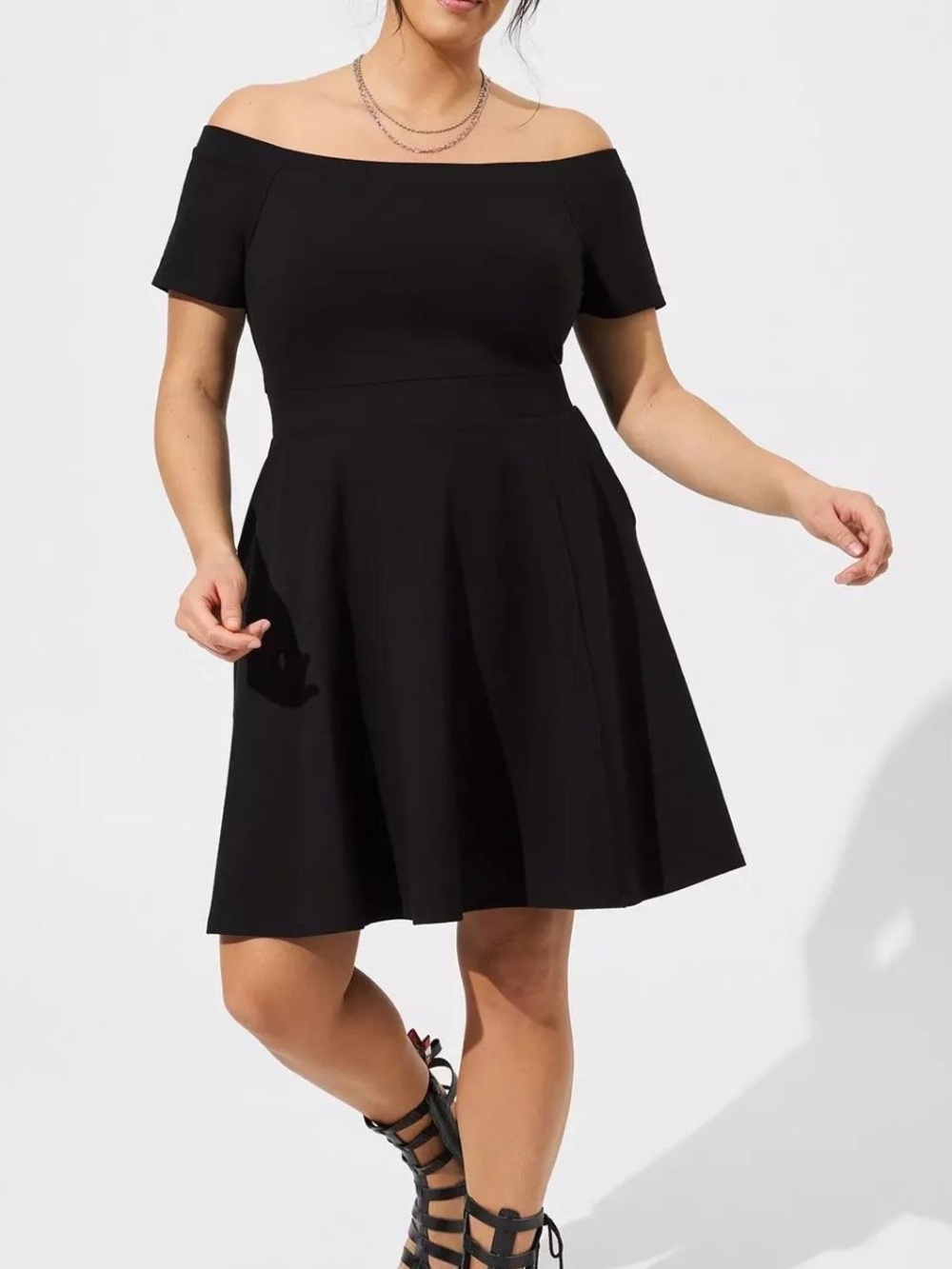 torrid Black Off-shoulder Foxy Skater Dress